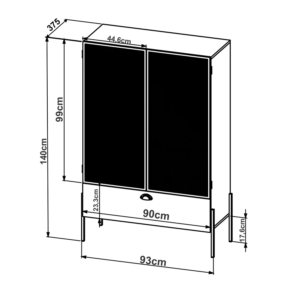 Cristaleira 2 Portas 1 Gaveta Pés Metálicos York Hanover/Preto - Artesano