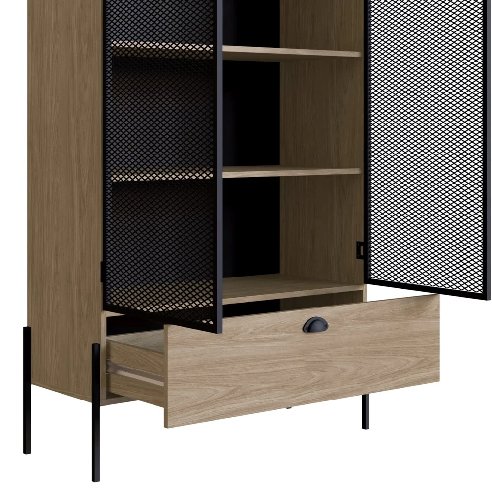 Cristaleira 2 Portas 1 Gaveta Pés Metálicos York Hanover/Preto - Artesano