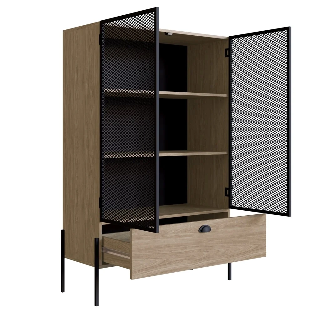 Cristaleira 2 Portas 1 Gaveta Pés Metálicos York Hanover/Preto - Artesano