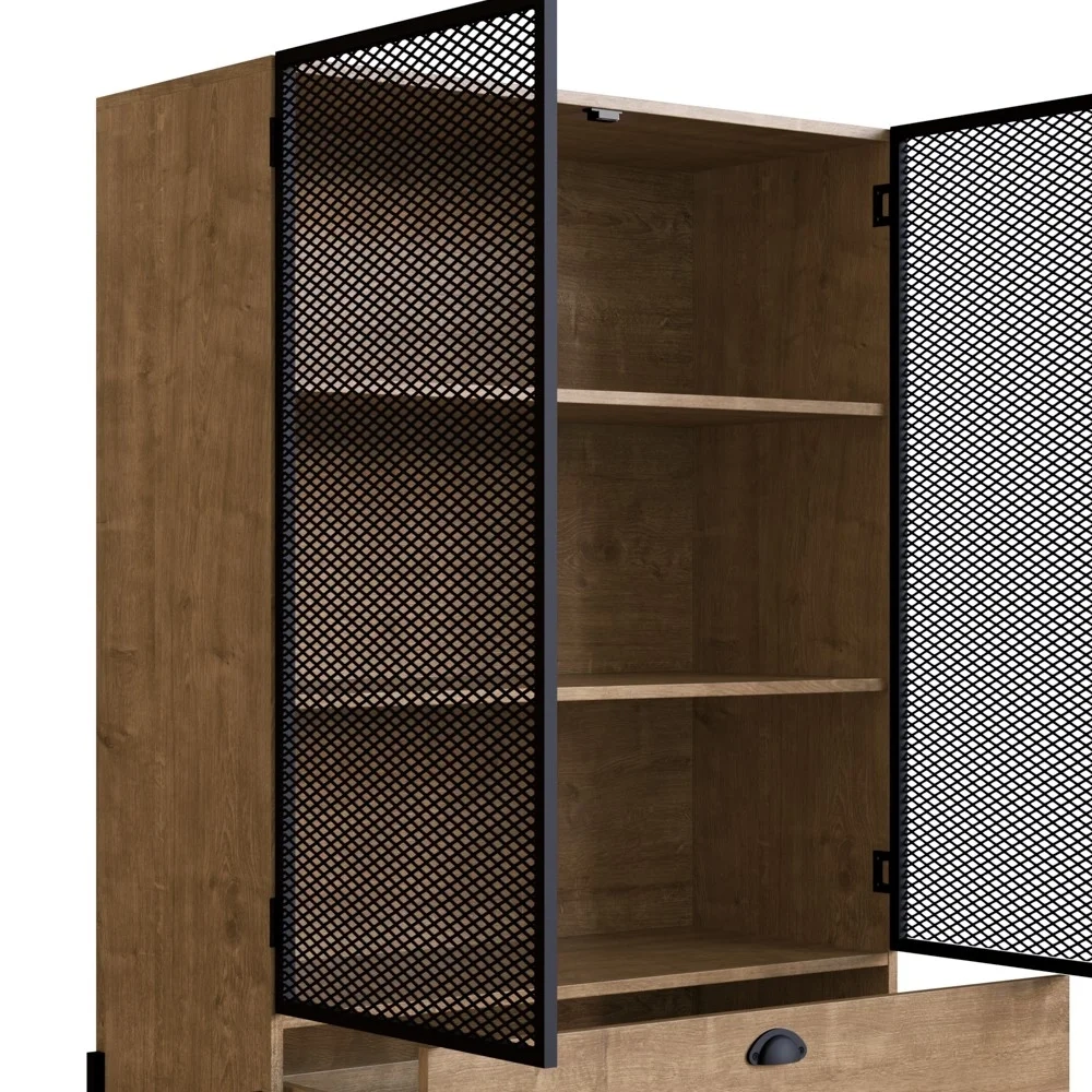 Cristaleira 2 Portas 1 Gaveta Pés Metálicos York Vermont/Preto - Artesano