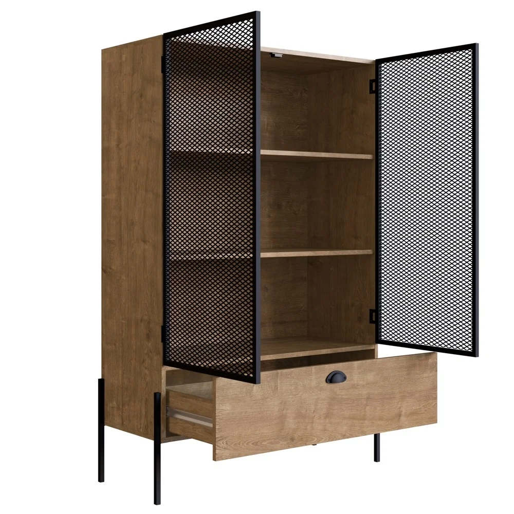 Cristaleira 2 Portas 1 Gaveta Pés Metálicos York Vermont/Preto - Artesano