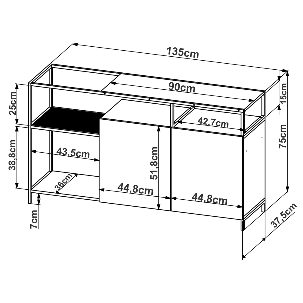 Buffet Para Sala de Jantar 2 Portas Pés Metálicos Dinâmico Vermont/Preto - Artesano