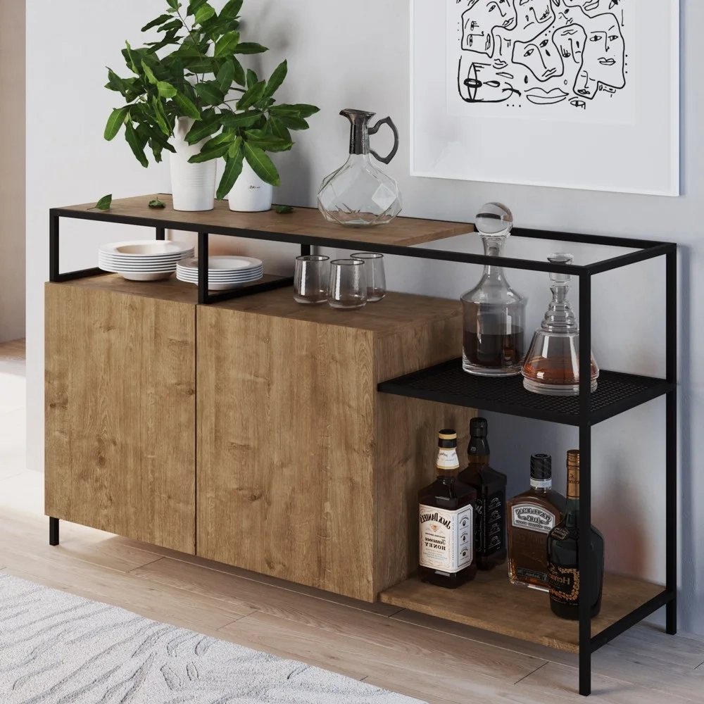 Buffet Para Sala de Jantar 2 Portas Pés Metálicos Dinâmico Vermont/Preto - Artesano