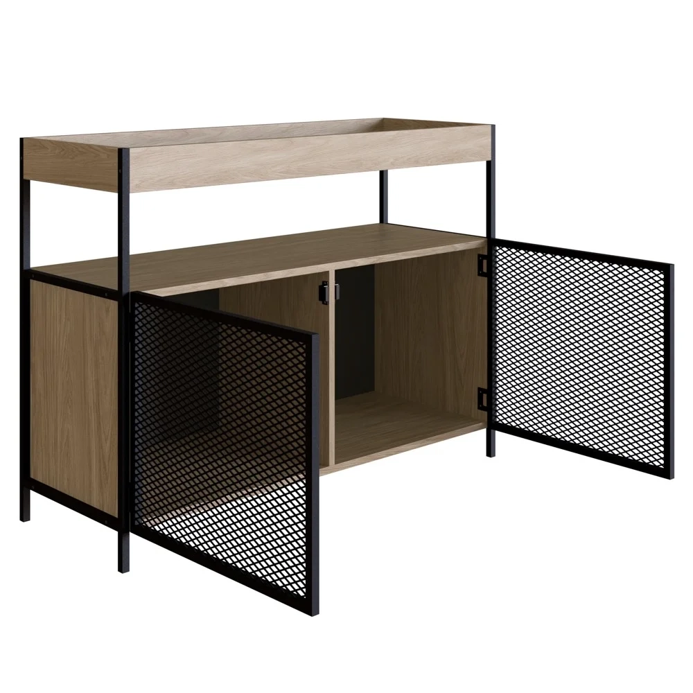 Balcão Buffet Para Sala de Jantar 2 Portas Pés Metálicos York Hanover/Preto - Artesano