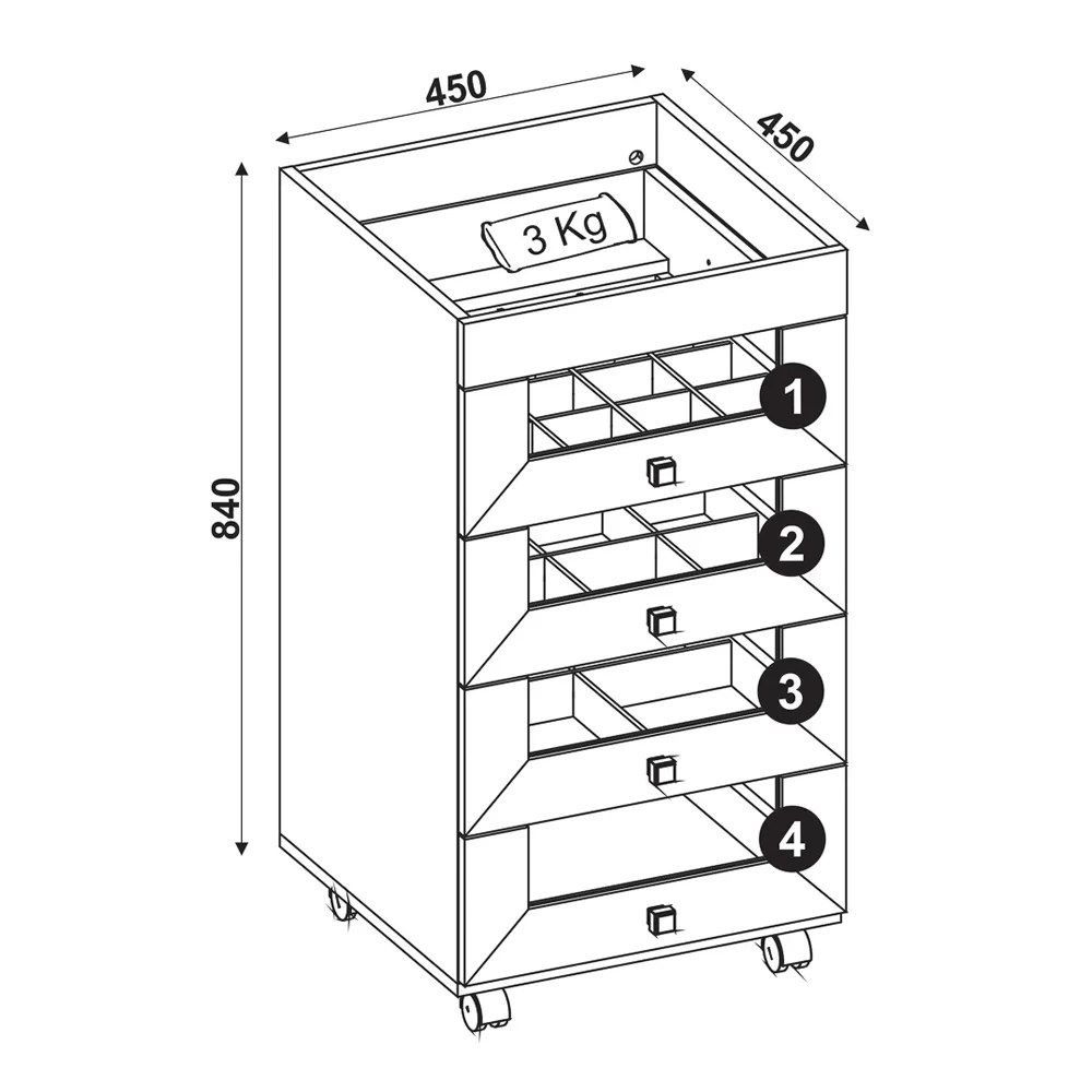 Gaveteiro Para Quarto 4 Gavetas PE2009 Branco - Tecno Mobili