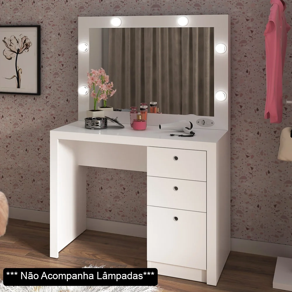 Penteadeira Camarim Com Espelho 3 Gavetas PE2010 Branco - Tecno Mobili