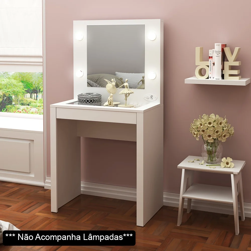 Penteadeira Camarim Com Espelho 1 Gaveta PE2017 Branco - Tecno Mobili