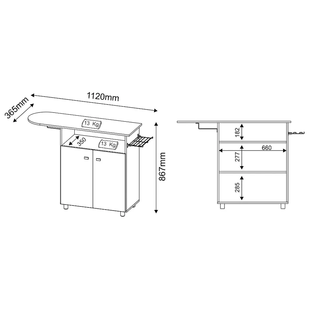 Balcão Com Tábua de Passar 2 Portas TP3000 Branco - Tecno Mobili