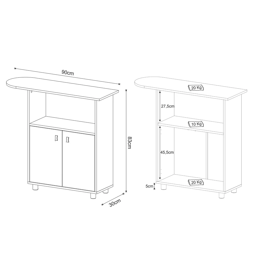 Balcão Com Tábua de Passar 2 Portas TP3050 Branco - Tecno Mobili