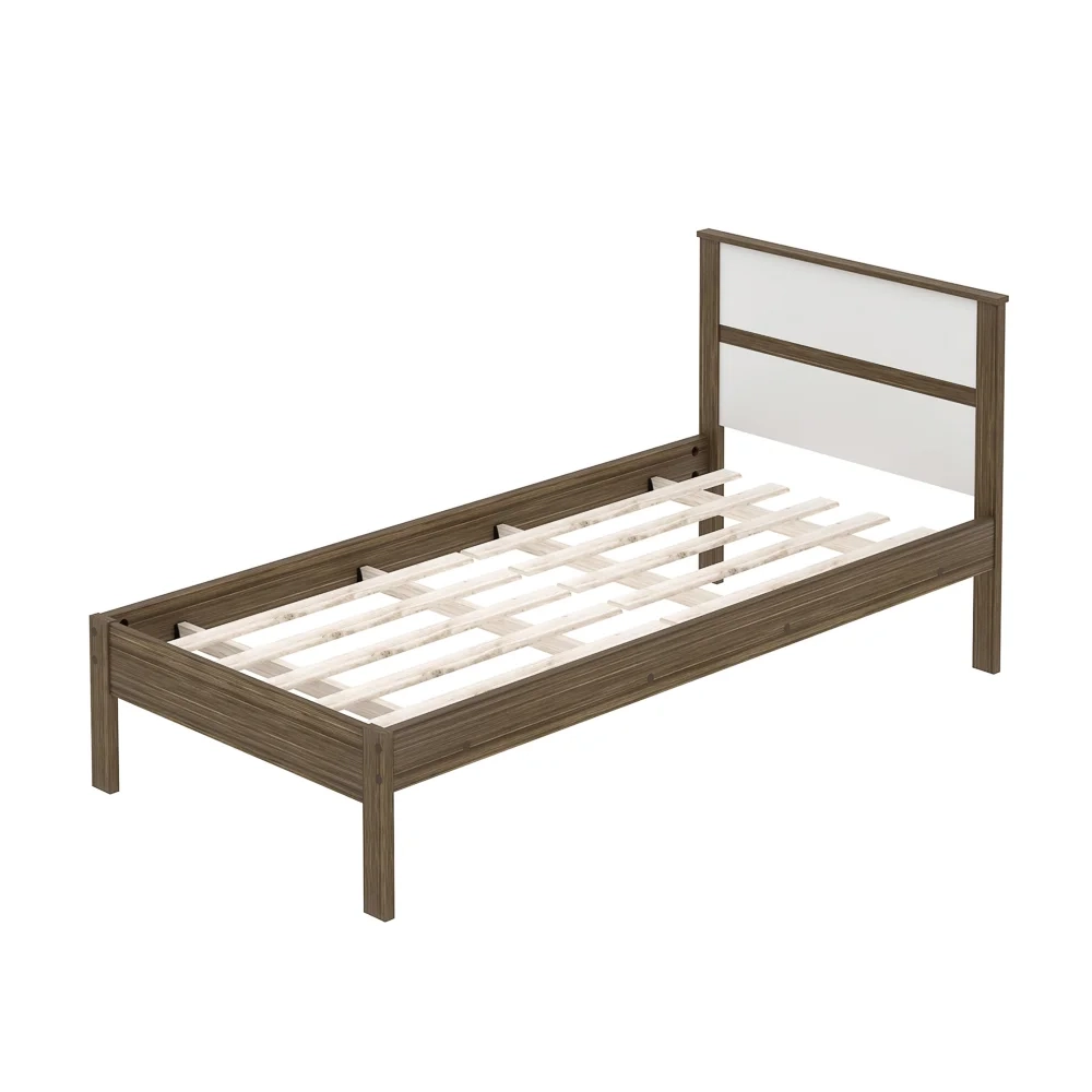 Cama de Solteiro Madeira CM8004 Nogal/Branco - Tecno Mobili