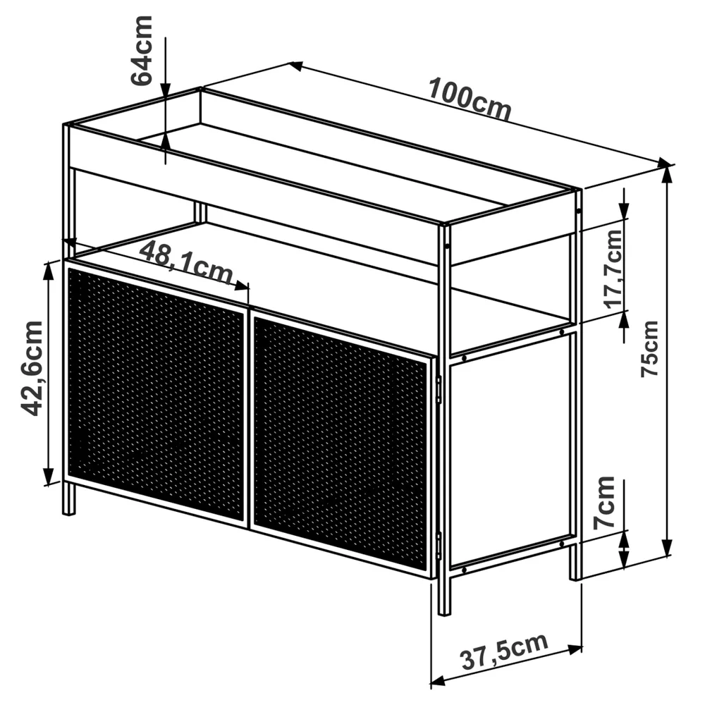 Balcão Buffet Para Sala de Jantar 2 Portas Pés Metálicos York Vermont/Preto - Artesano