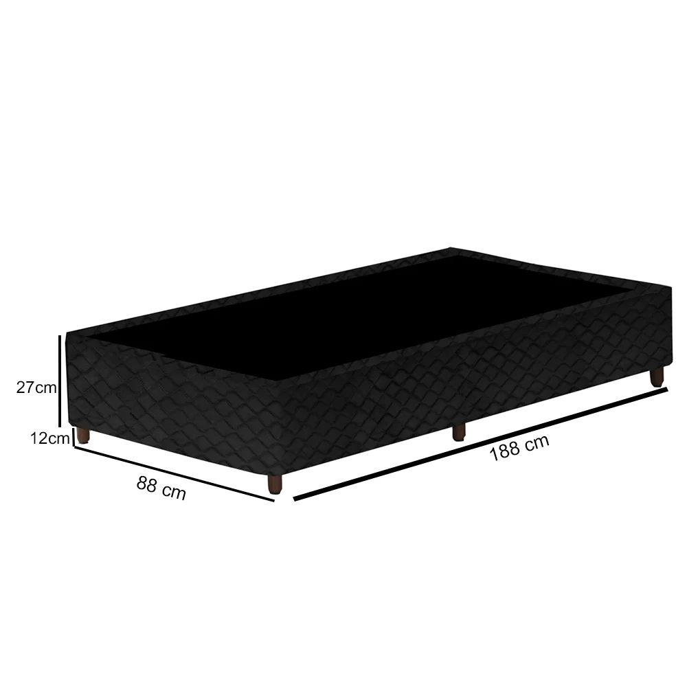 Base Para Cama Box Solteiro 88cm Poliéster Bordado Perola Negra Preto - Gazin