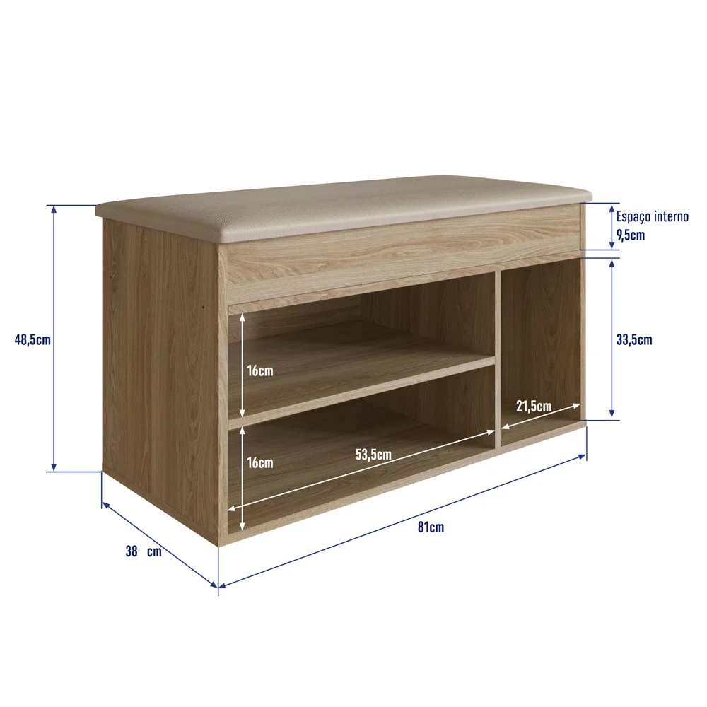 Banco Sapateira Baú SP080 Madeira Oak - Completa Móveis