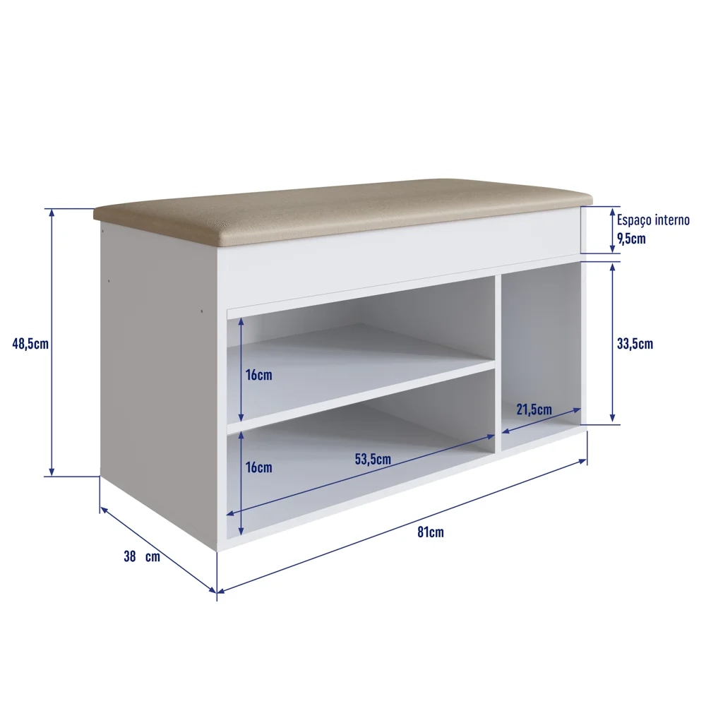 Banco Sapateira Baú SP080 Madeira Branco - Completa Móveis
