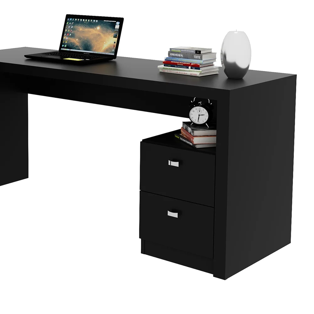 Mesa Para Escritório 2 Gavetas ME4129 Preto - Tecno Mobili