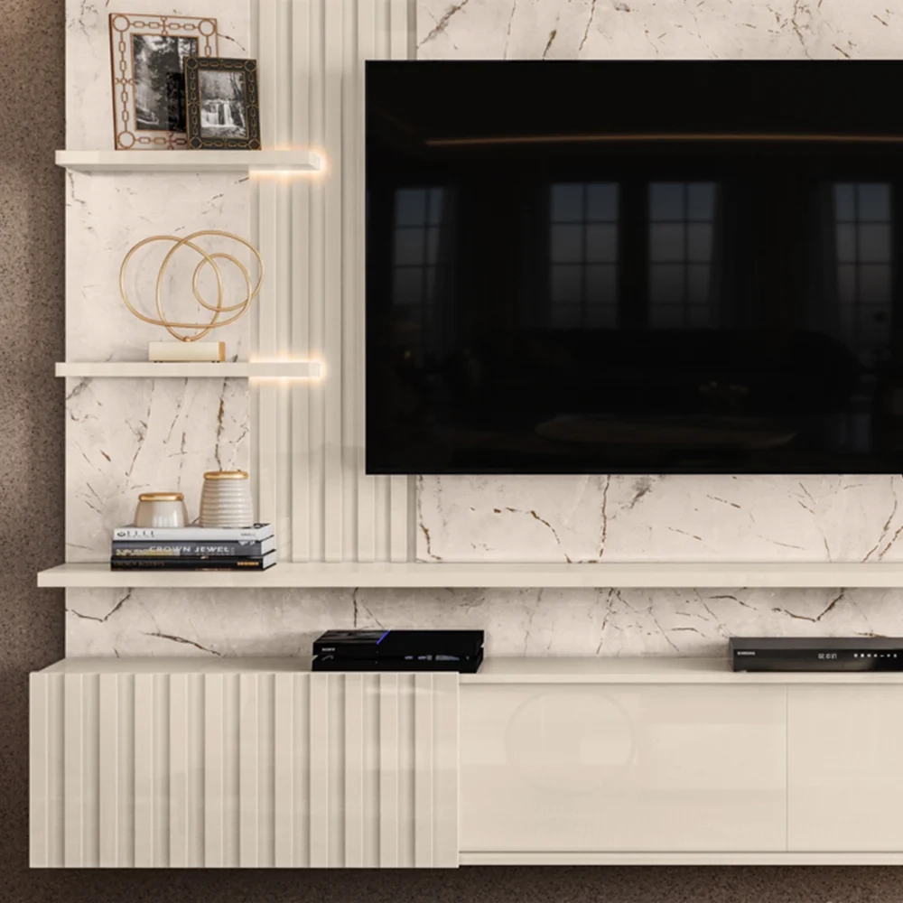 Painel Para TV Até 55 Pol. Bancada Suspensa Atena Calacata/Off White - Madetec