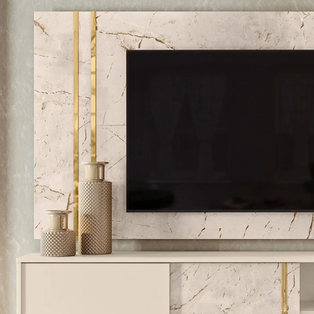 Rack Com Painel Para TV Até 65 Pol. Cronos Calacata/Off White - Madetec