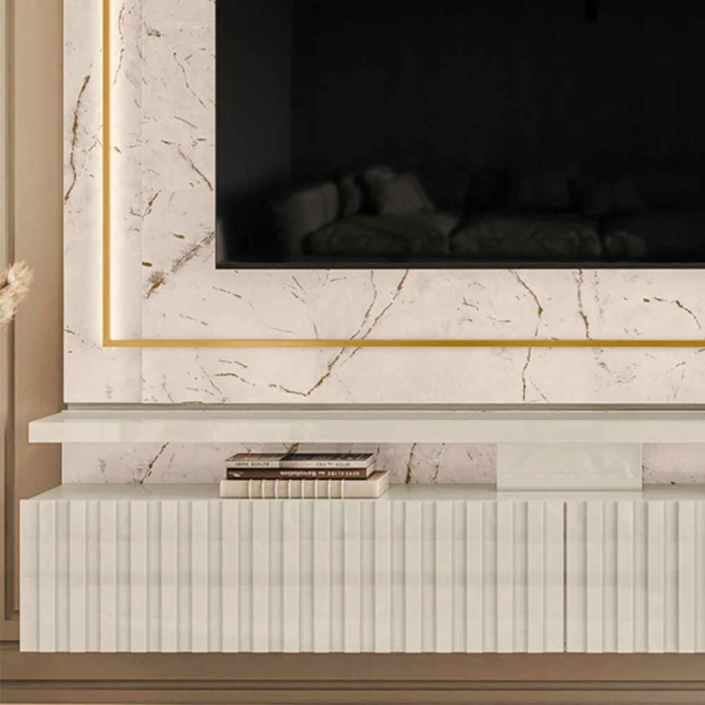 Painel Para TV Até 75 Pol. Com LED 2 Gavetas Gaia Calacata/Off White - Madetec