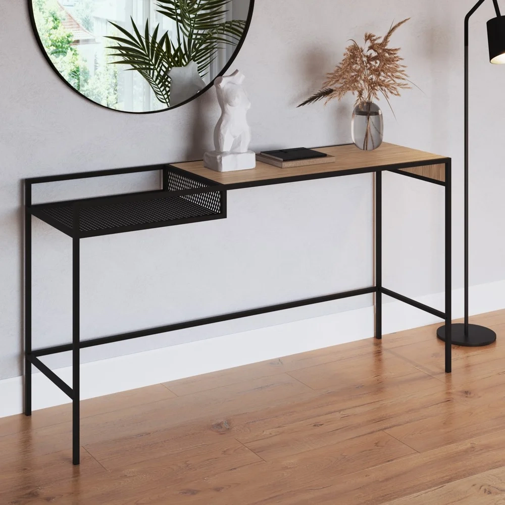 Aparador Para Sala de Estar 140cm Pés Metálicos Dinâmico Hanover/Preto - Artesano