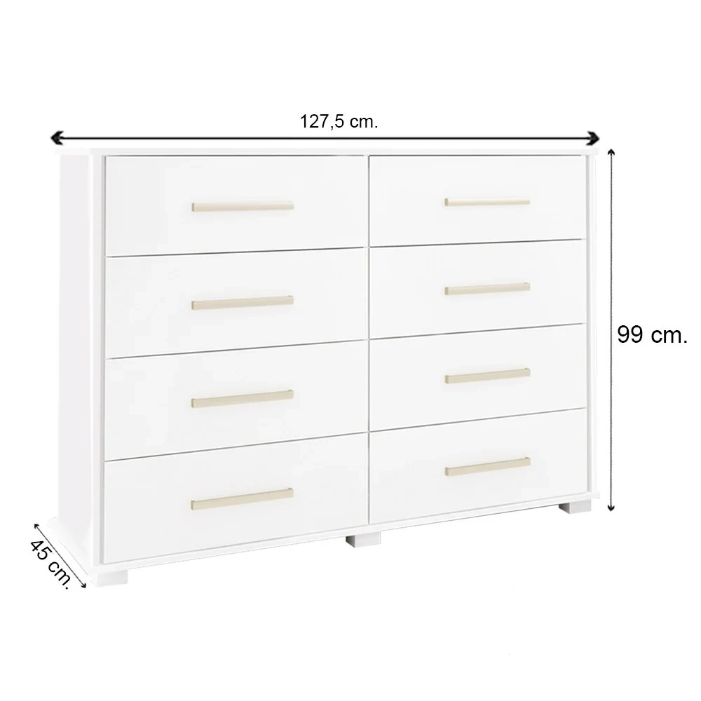 Cômoda Para Quarto 8 Gavetas Lis F08 Branco - Mpozenato
