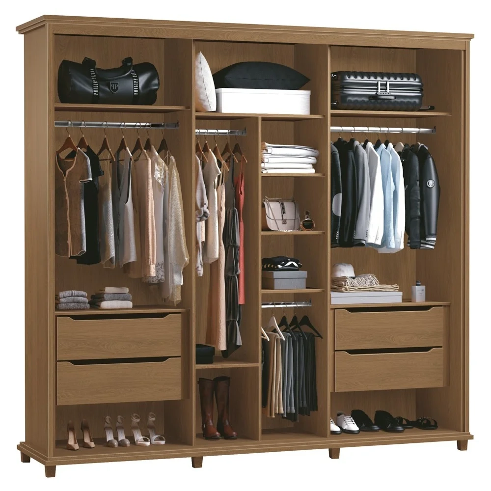 Guarda Roupa Casal 250cm 3 Portas Correr 1 Espelho Doratto F08 Freijó/Off White - Mpozenato