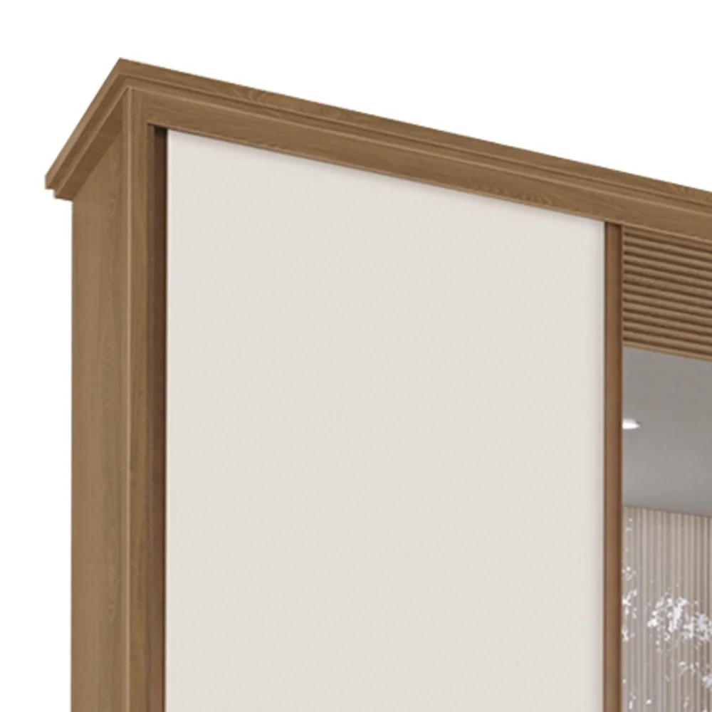 Guarda Roupa Casal 250cm 3 Portas Correr 1 Espelho Doratto F08 Freijó/Off White - Mpozenato