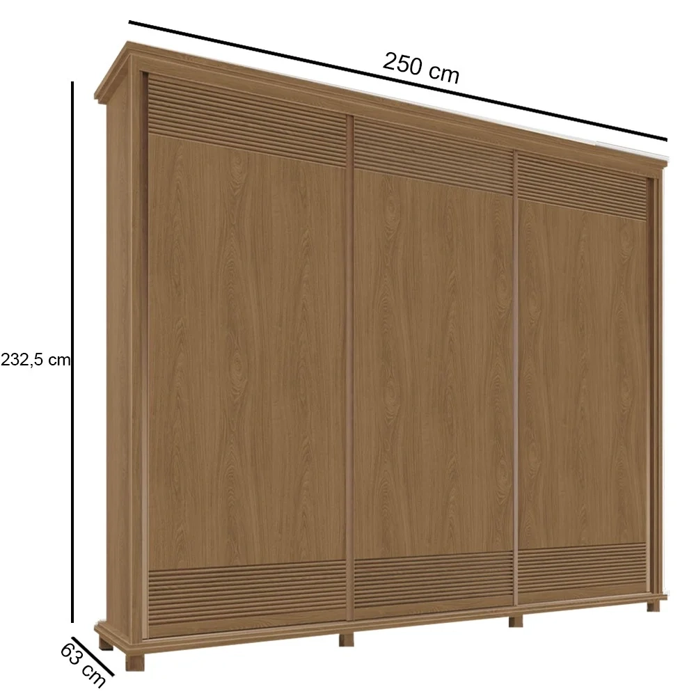 Guarda Roupa 250cm 3 Portas Deslizante Sem Espelho 4 Gavetas Doratto F08 Freijó - Mpozenato