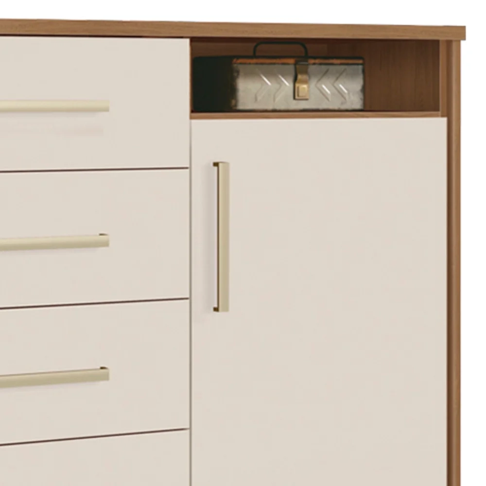 Cômoda 5 Gavetas 1 Porta Siena F08 Freijó/Off White - Mpozenato