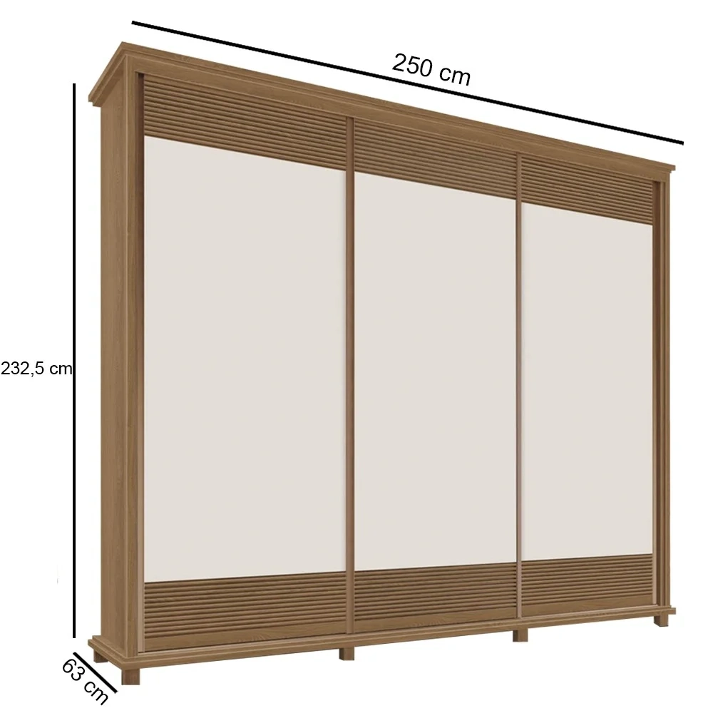 Guarda Roupa 250cm 3 Portas Deslizante Sem Espelho 4 Gavetas Doratto F08 Freijó/Off White - Mpozenato