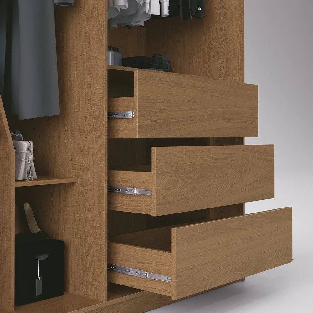 Guarda Roupa 2 Portas Deslizante 1 Com Espelho 3 Gavetas Spazio Freijó - Mpozenato