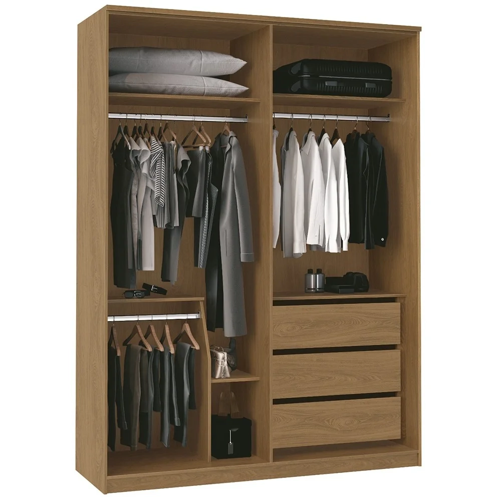 Guarda Roupa 2 Portas Deslizante 1 Com Espelho 3 Gavetas Spazio Freijó - Mpozenato