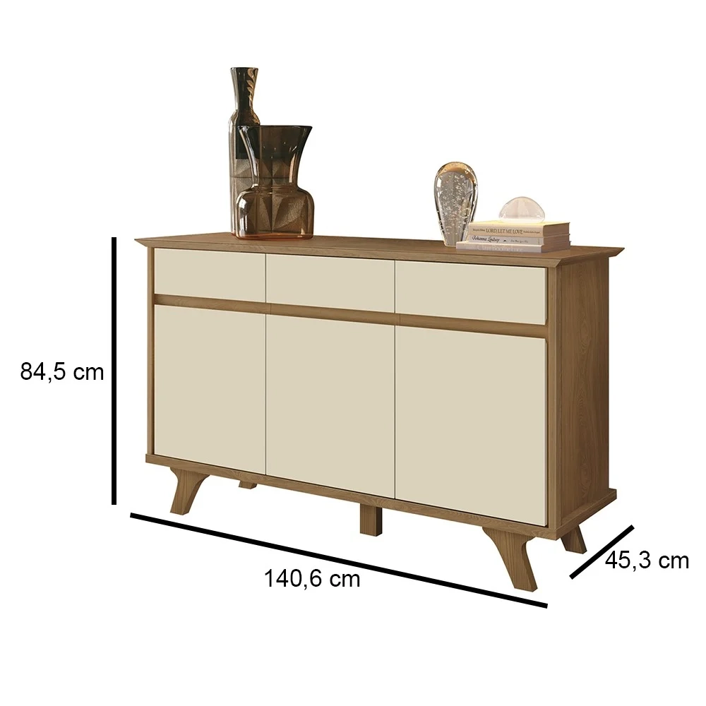 Balcão Buffet 3 Portas e 3 Gavetas Buono F08 Freijó/Off - Mpozenato