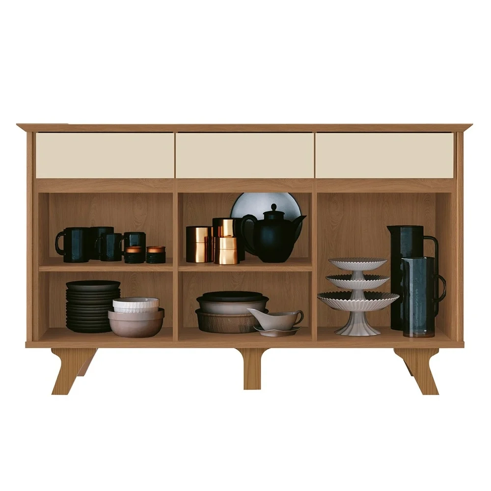 Balcão Buffet 3 Portas e 3 Gavetas Buono F08 Freijó/Off - Mpozenato