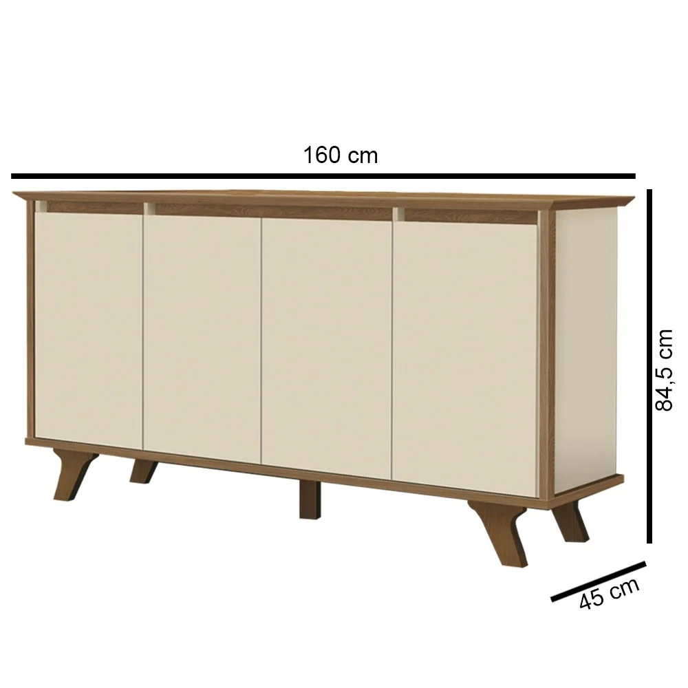 Balcão Buffet 4 Portas 3 Prateleiras Supreme F08 Freijó/Off White - Mpozenato