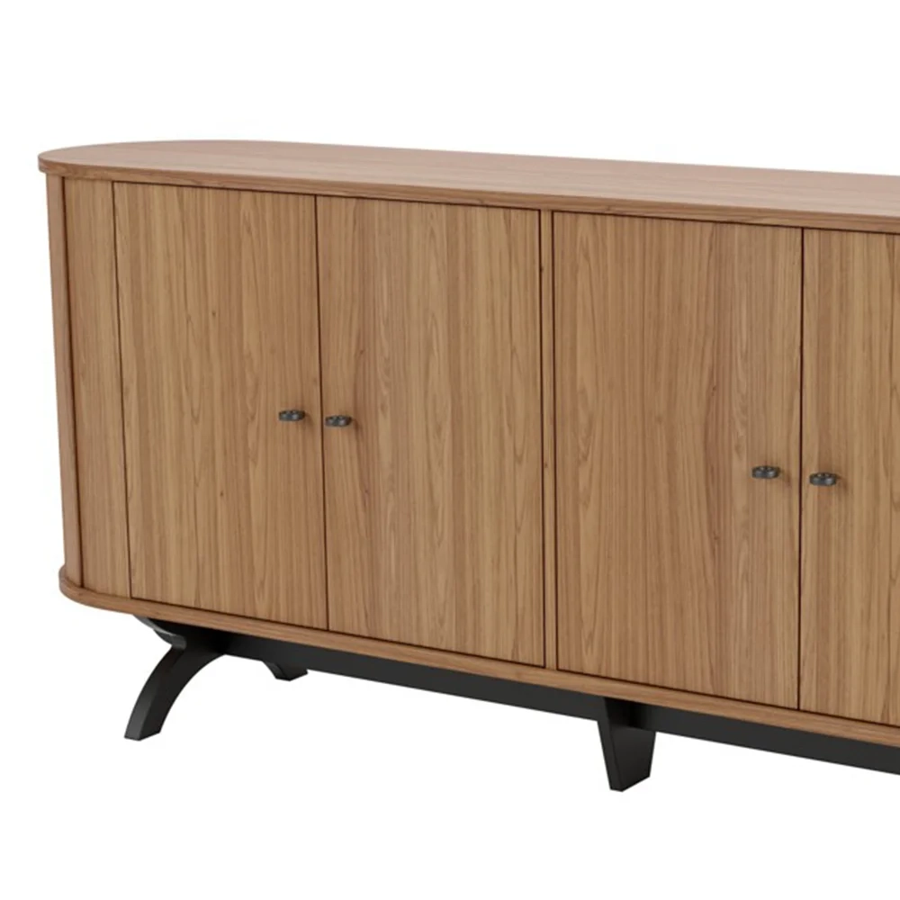 Balcão Buffet Pés Retrô 180cm 4 Portas Miles D01 Freijó/Preto Fosco - Mpozenato