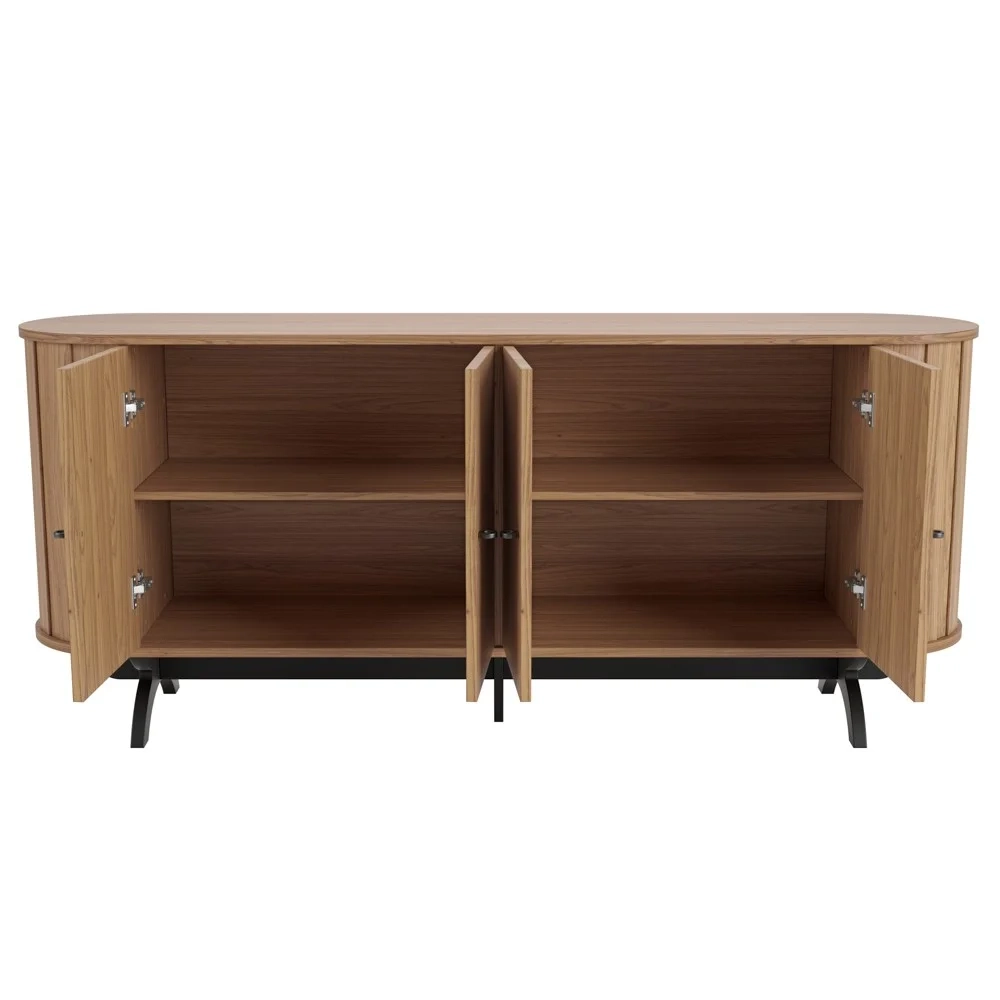 Balcão Buffet Pés Retrô 180cm 4 Portas Miles D01 Freijó/Preto Fosco - Mpozenato