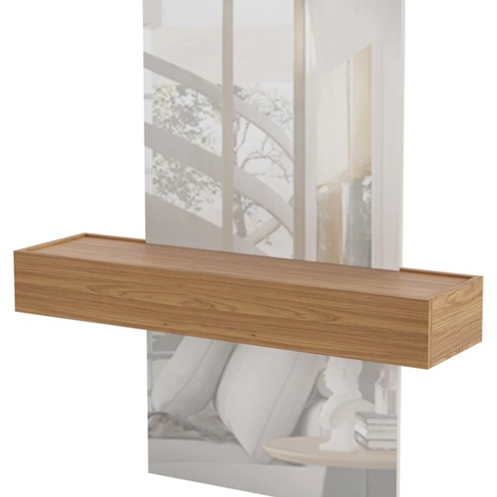 Espelho Decorativo com Bancada Suspensa Faces D01 Freijó/Off White - Mpozenato