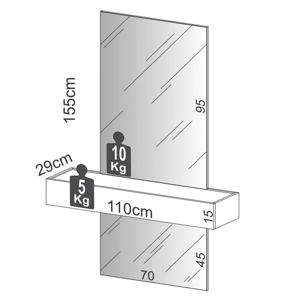 Espelho Decorativo com Bancada Suspensa Faces D01 Freijó/Off White - Mpozenato