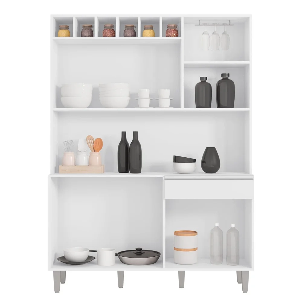 Kit Cozinha Compacta 130cm Com 6 Portas e 1 Gaveta Alice Branco - AJL Móveis