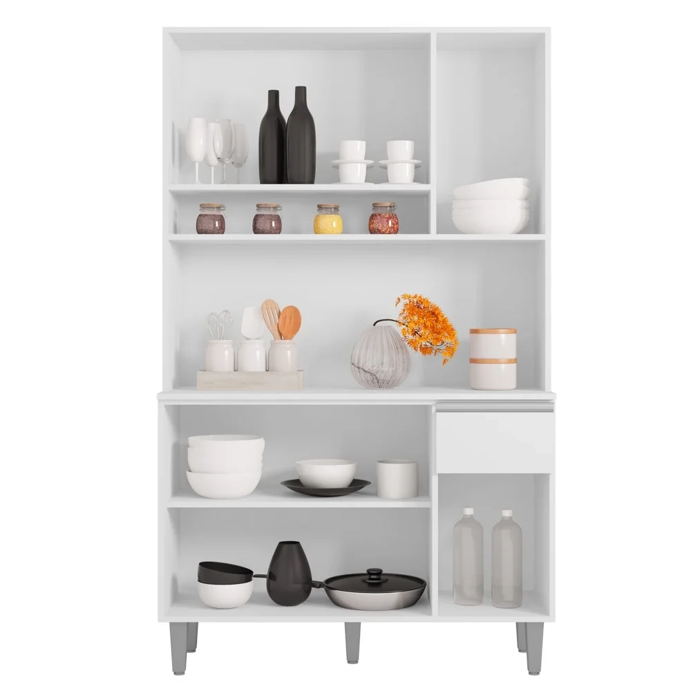 Kit Cozinha Compacta 105cm Com 6 Portas 1 Gaveta Márcia Branco - AJL Móveis