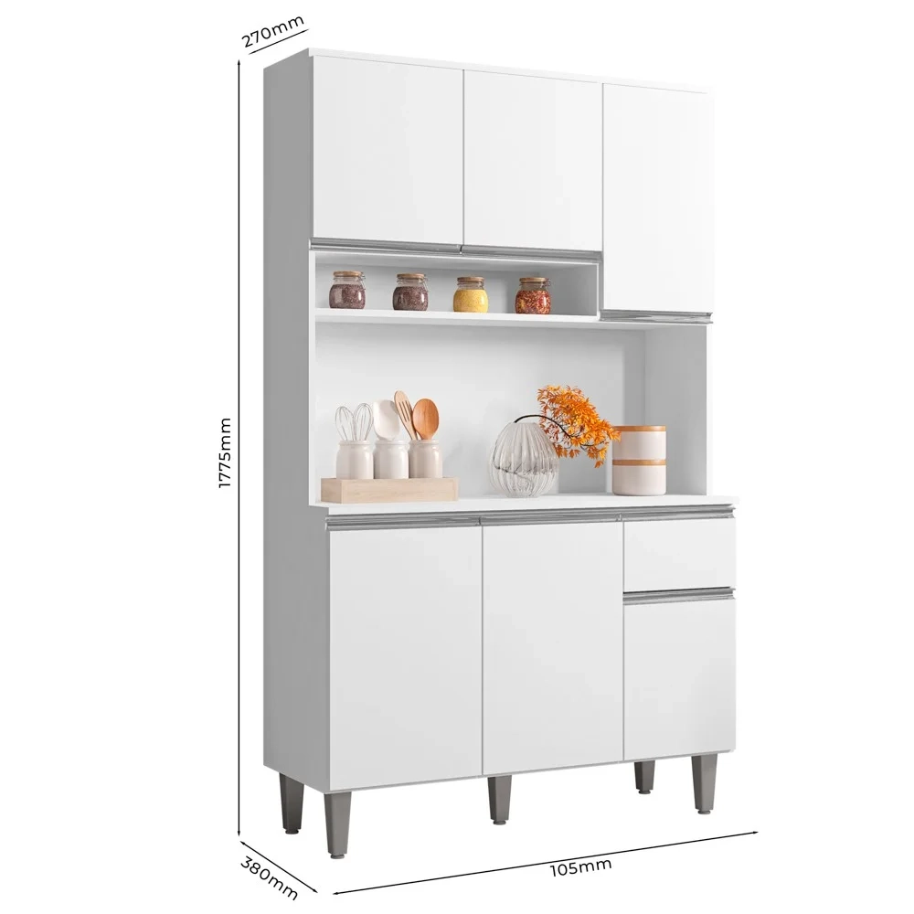 Kit Cozinha Compacta 105cm Com 6 Portas 1 Gaveta Márcia Branco - AJL Móveis