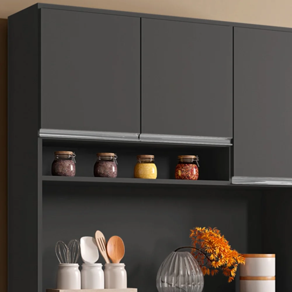 Kit Cozinha Compacta 105cm Com 6 Portas 1 Gaveta Márcia Cinza Escuro - AJL Móveis