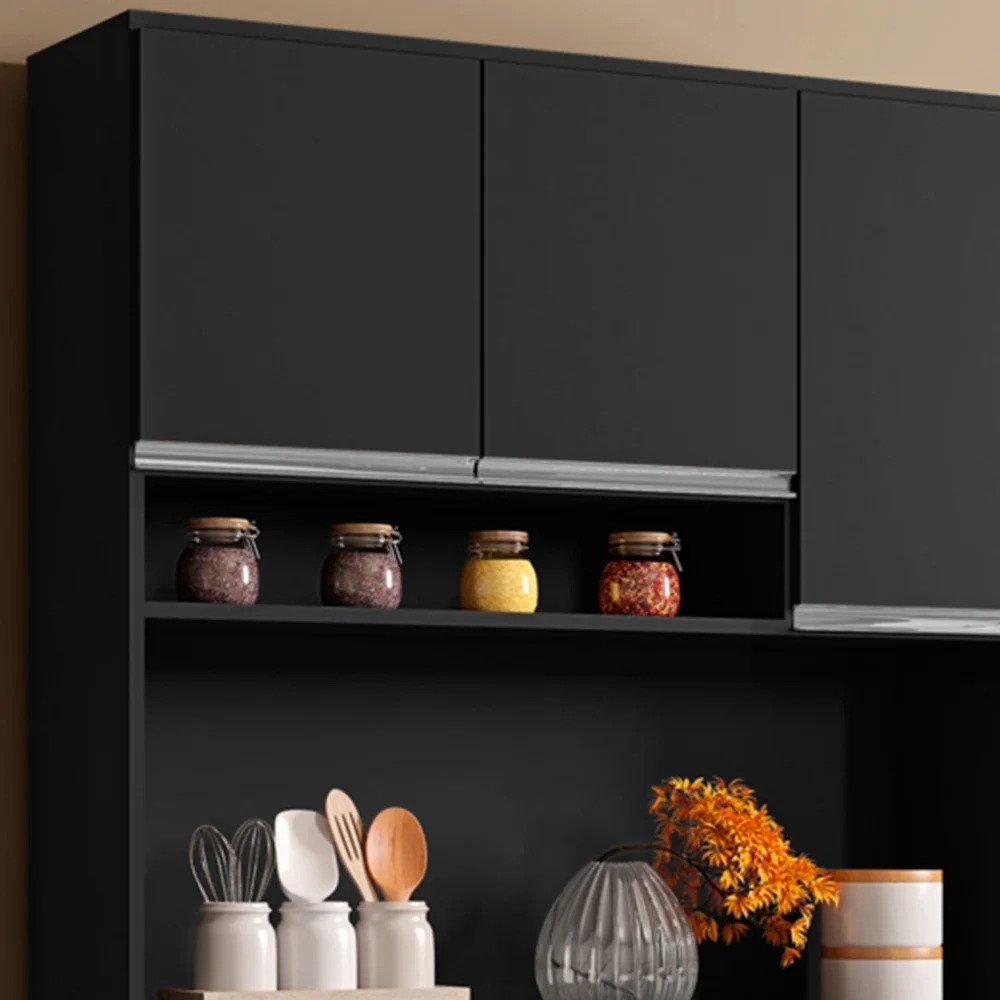 Kit Cozinha Compacta 105cm Com 6 Portas 1 Gaveta Márcia Preto Fosco - AJL Móveis