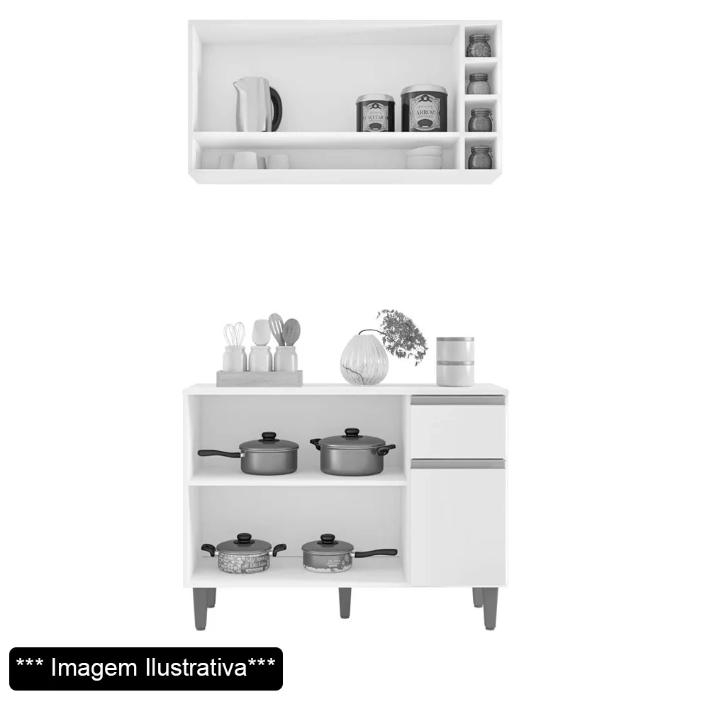 Balcão de cozinha e Armário aéreo Vanessa Cinza Fosco - AJL Móveis