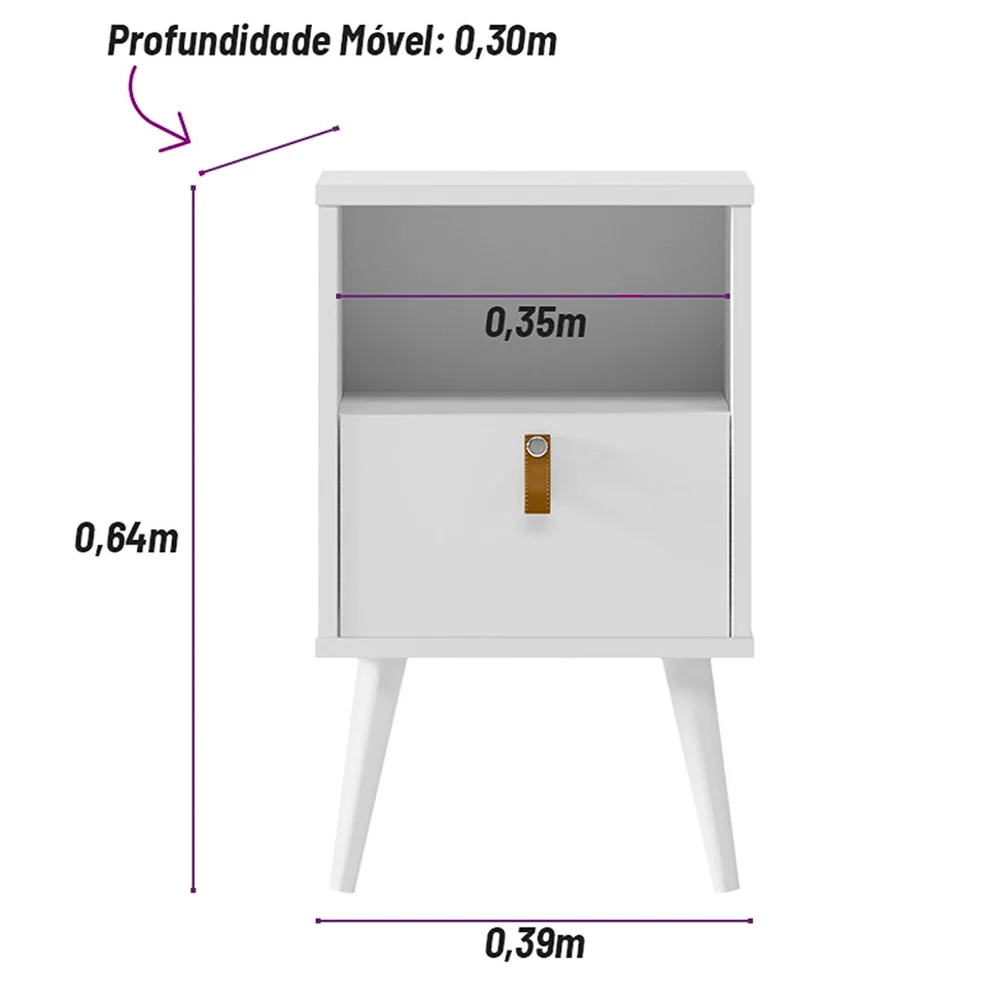Mesa de Cabeceira Pés Palito 1 Gaveta Bozzi L06 Off White - Mpozenato