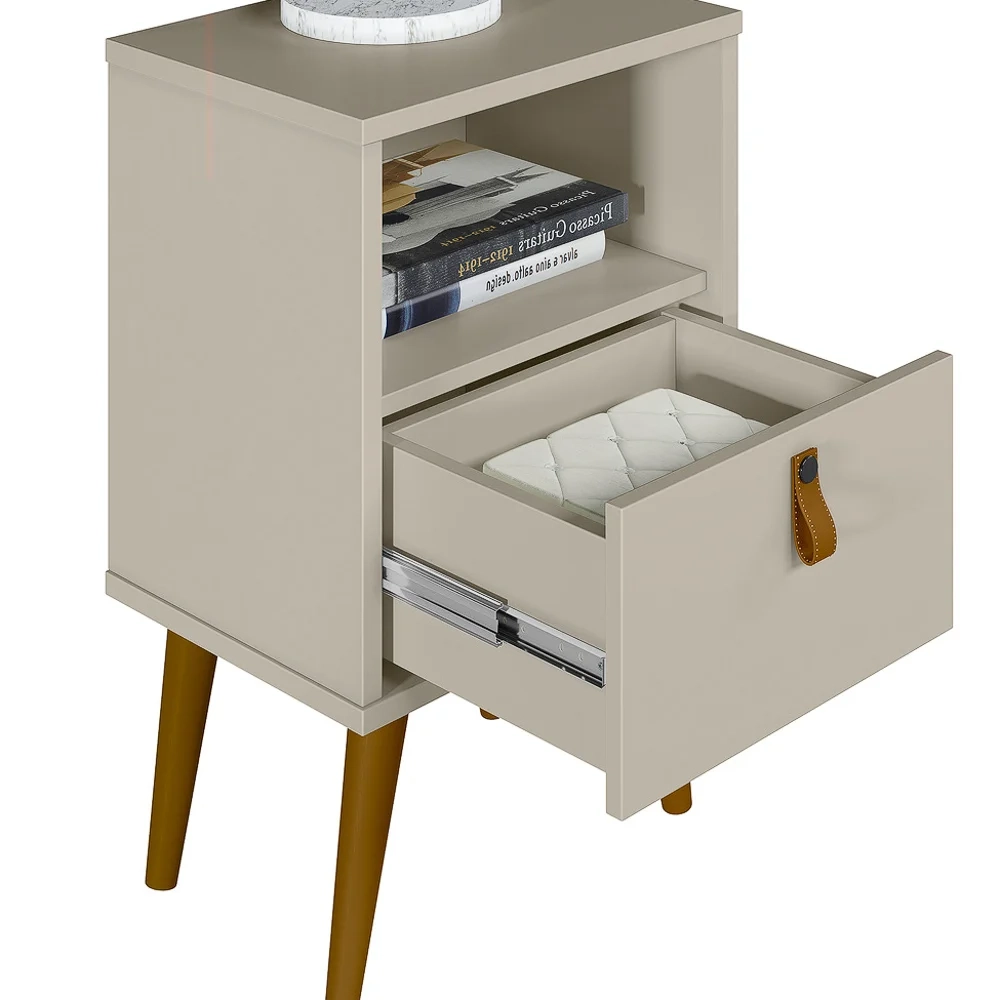 Mesa de Cabeceira Pés Palito 1 Gaveta Bozzi L06 Off White - Mpozenato