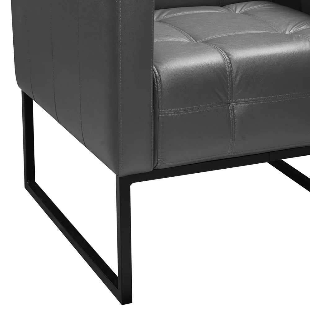Poltrona Decorativa Base Metal Bia Couro Cinza - Scala Decor