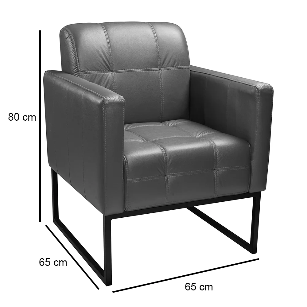 Poltrona Decorativa Base Metal Bia Couro Cinza - Scala Decor