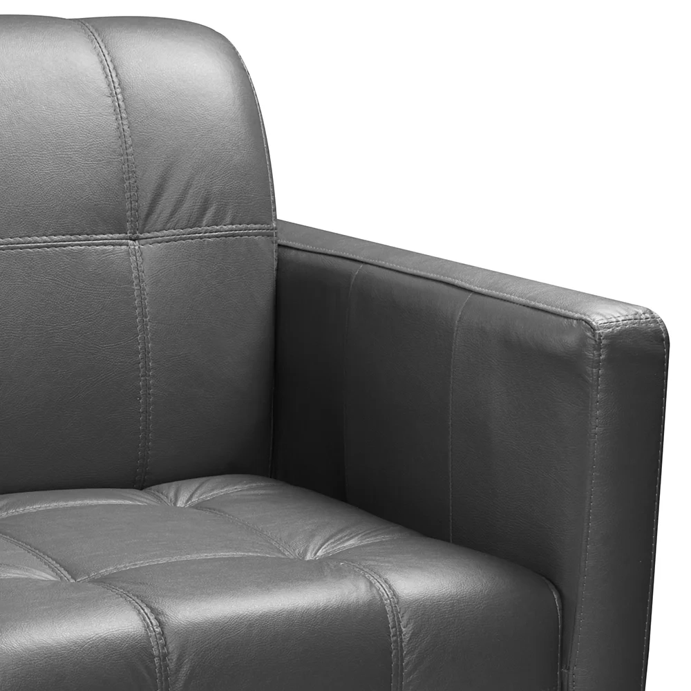 Poltrona Decorativa Base Metal Bia Couro Cinza - Scala Decor