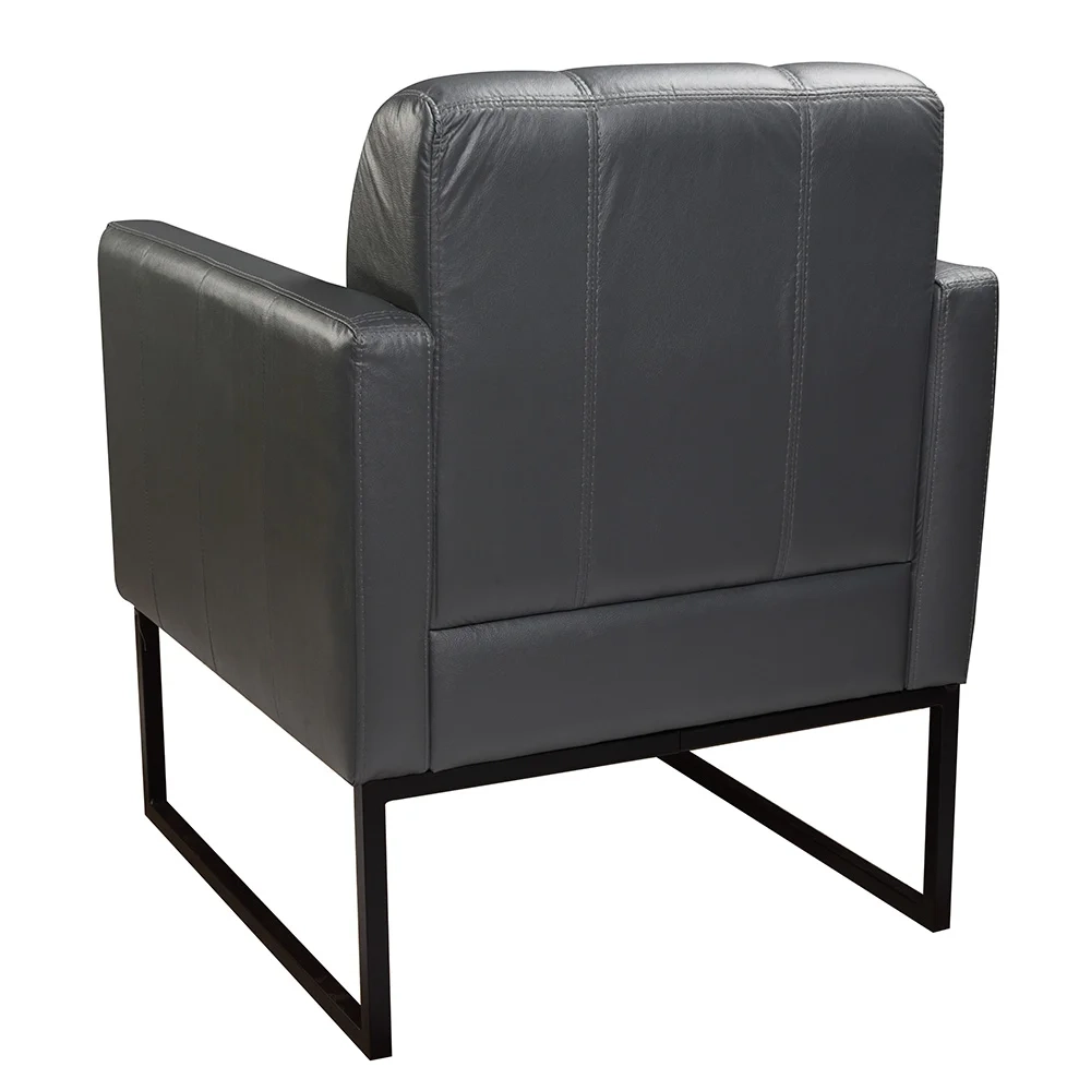 Poltrona Decorativa Base Metal Bia Couro Cinza - Scala Decor